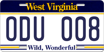 WV license plate ODU008