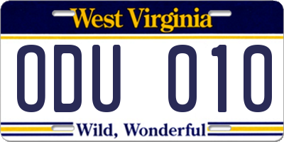 WV license plate ODU010