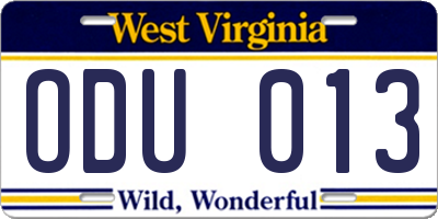 WV license plate ODU013