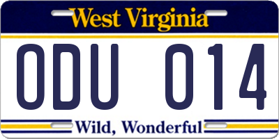 WV license plate ODU014