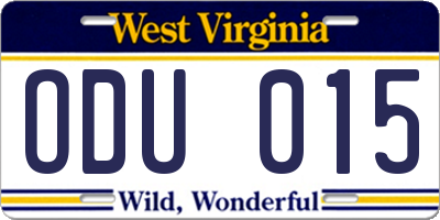 WV license plate ODU015