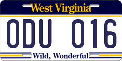 WV license plate ODU016