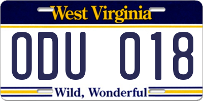 WV license plate ODU018