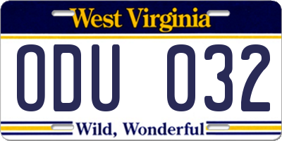 WV license plate ODU032