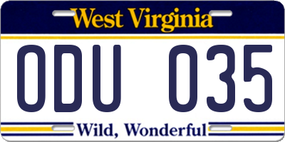 WV license plate ODU035