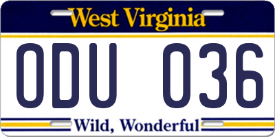 WV license plate ODU036