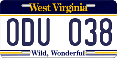 WV license plate ODU038
