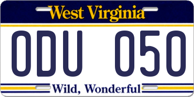 WV license plate ODU050