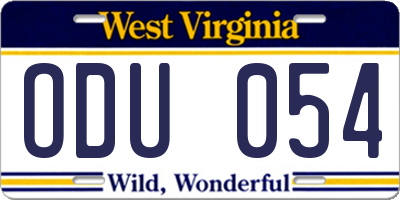 WV license plate ODU054