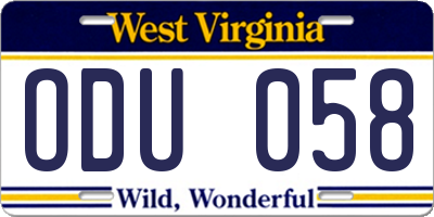 WV license plate ODU058