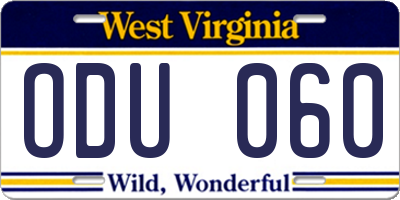 WV license plate ODU060