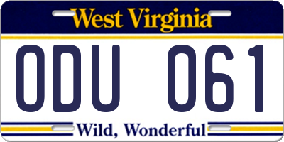 WV license plate ODU061