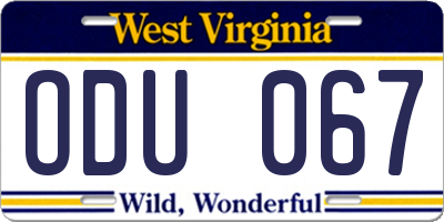 WV license plate ODU067