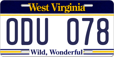 WV license plate ODU078