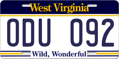 WV license plate ODU092