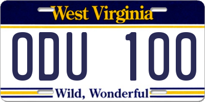 WV license plate ODU100