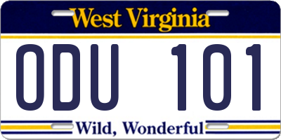WV license plate ODU101