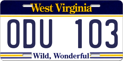 WV license plate ODU103