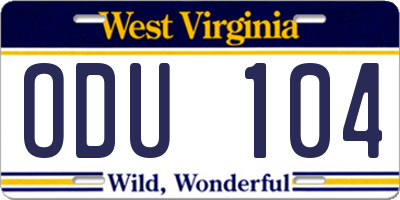 WV license plate ODU104