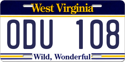 WV license plate ODU108