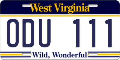 WV license plate ODU111