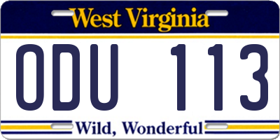 WV license plate ODU113