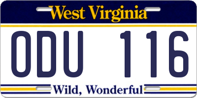 WV license plate ODU116
