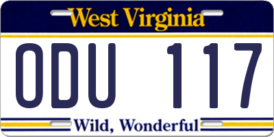 WV license plate ODU117