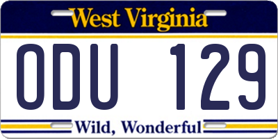WV license plate ODU129