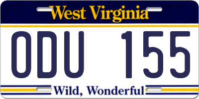 WV license plate ODU155
