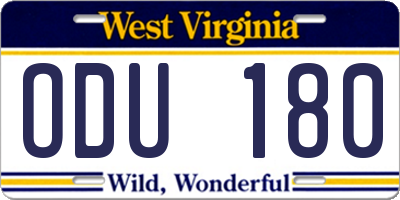 WV license plate ODU180