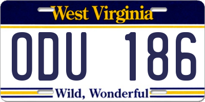 WV license plate ODU186