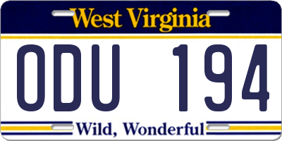 WV license plate ODU194