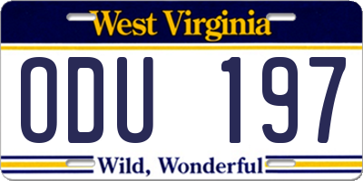WV license plate ODU197