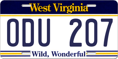 WV license plate ODU207