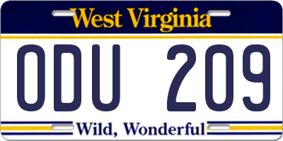 WV license plate ODU209