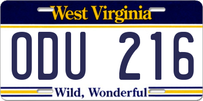 WV license plate ODU216