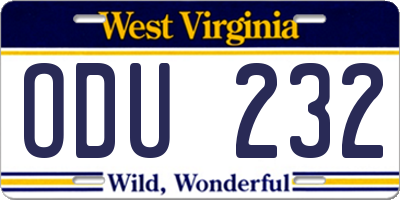 WV license plate ODU232
