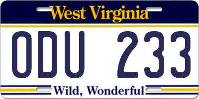 WV license plate ODU233