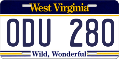 WV license plate ODU280