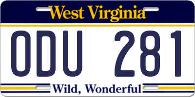 WV license plate ODU281