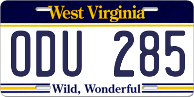 WV license plate ODU285