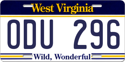 WV license plate ODU296