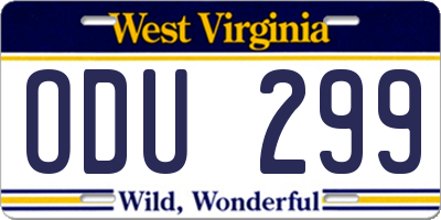 WV license plate ODU299
