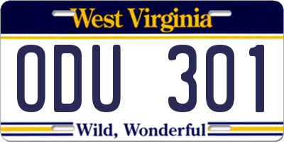 WV license plate ODU301