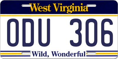 WV license plate ODU306