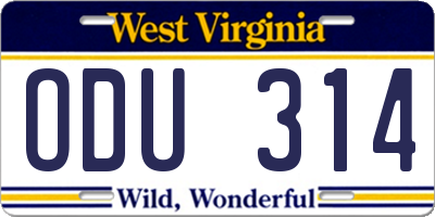 WV license plate ODU314