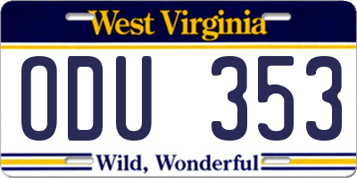 WV license plate ODU353