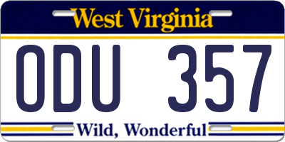 WV license plate ODU357