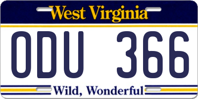 WV license plate ODU366